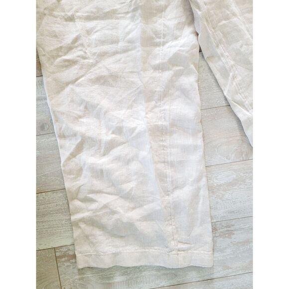 Lands End 18W High Rise Wide Leg 100% Linen Pants Tan Pockets Zip Button - Picture 4 of 8